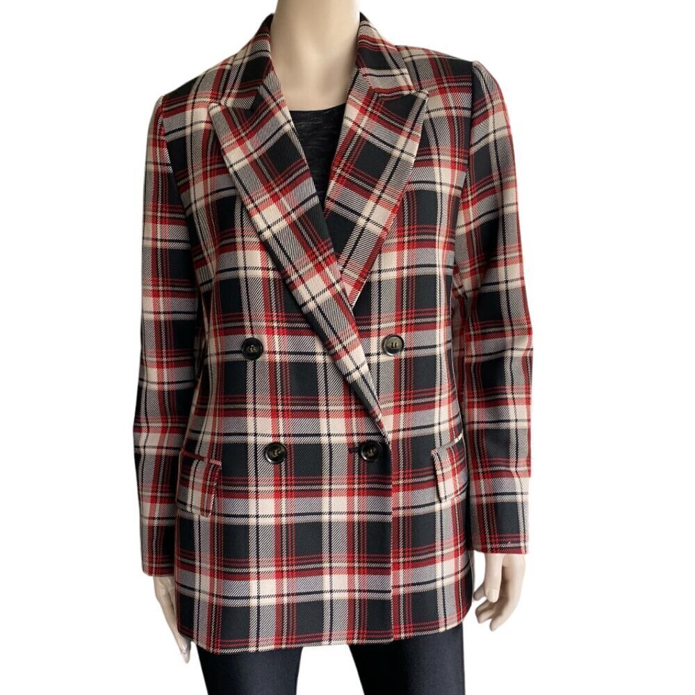 H&M Double Breasted Plaid Tartan Jacket Sz 10
